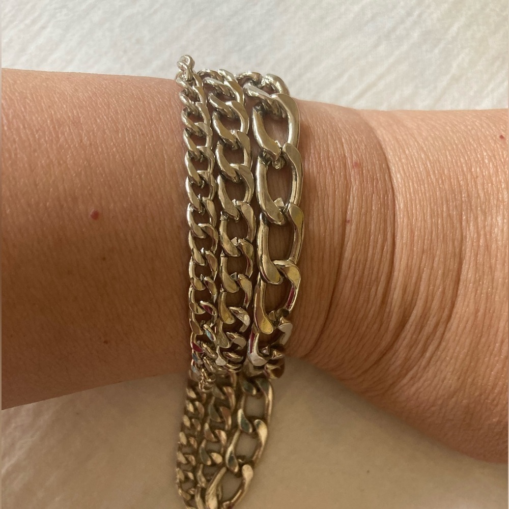 Multi Chain Silver Tone Link Bracelet Toggle Clasp - image 3